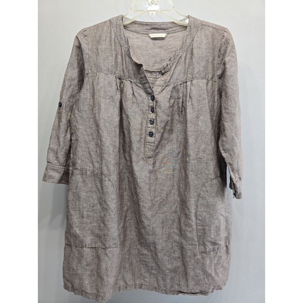 Natural Linen Japan Womens Top Linen Blend Euro Blouse Earth Sand Brown Size11R